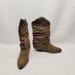 The Leather Collection Brown Leather Metal Accent  Women's Size 7 Western Boots